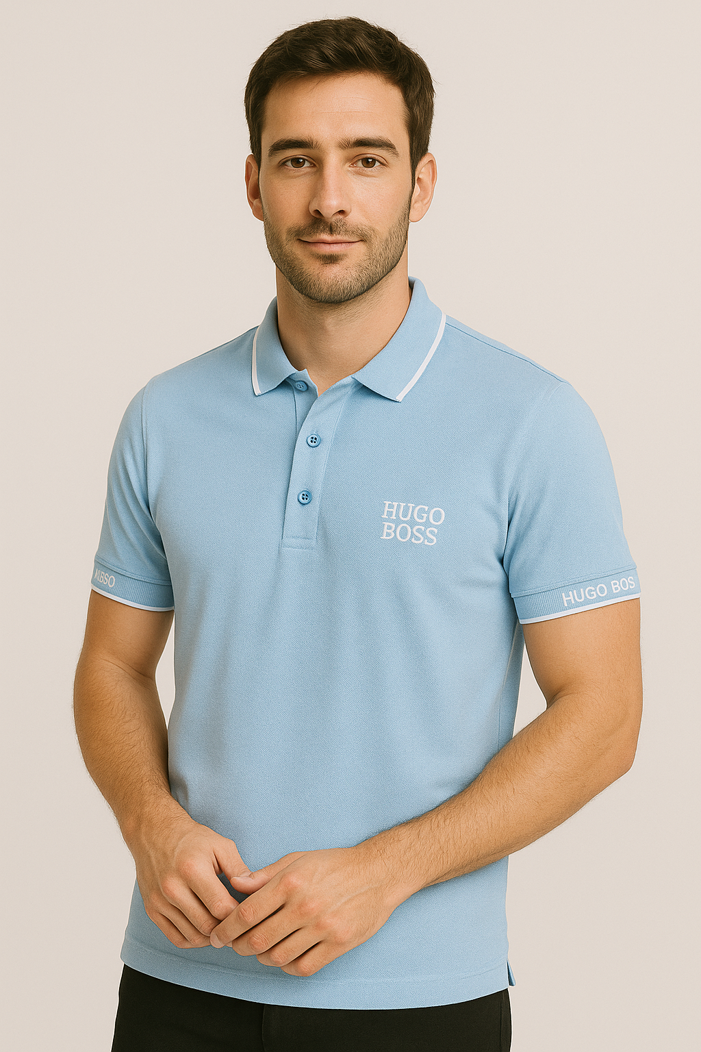 Classic HUGO BOSS Polo Collar Shirt with a White Contrasting Stripe