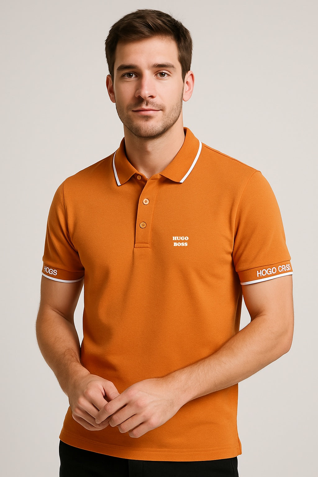 Classic HUGO BOSS Polo Collar Shirt with a White Contrasting Stripe