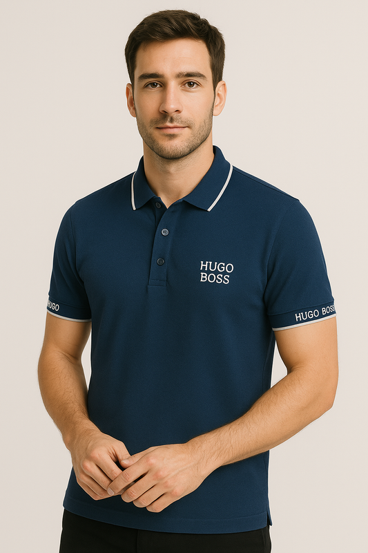 Classic HUGO BOSS Polo Collar Shirt with a White Contrasting Stripe
