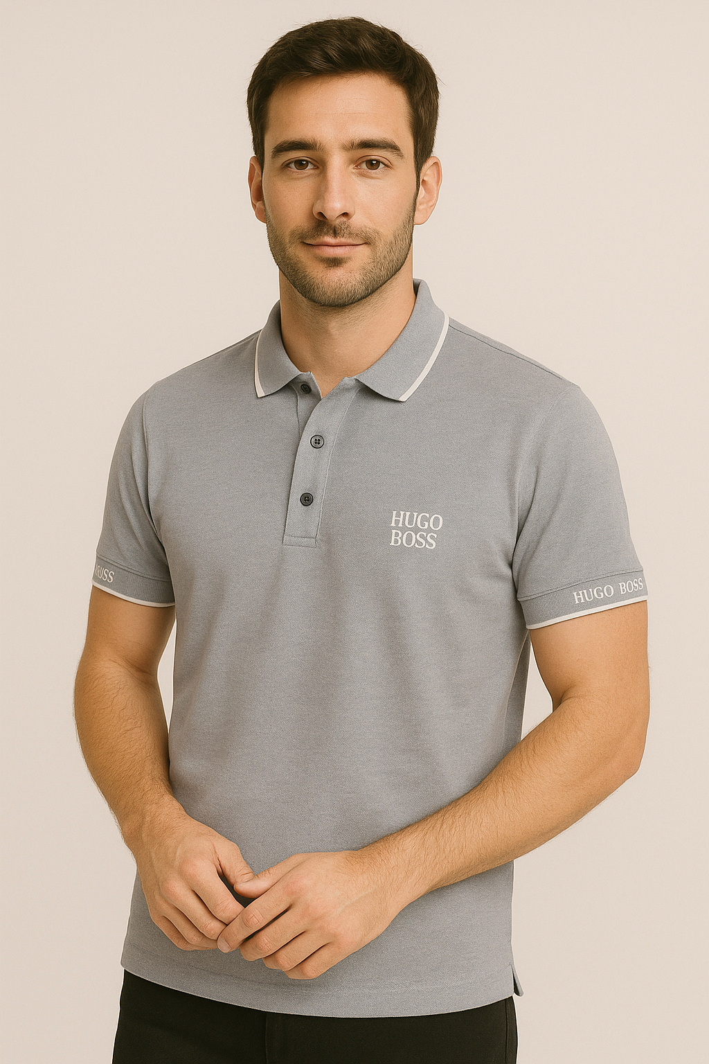 Classic HUGO BOSS Polo Collar Shirt with a White Contrasting Stripe