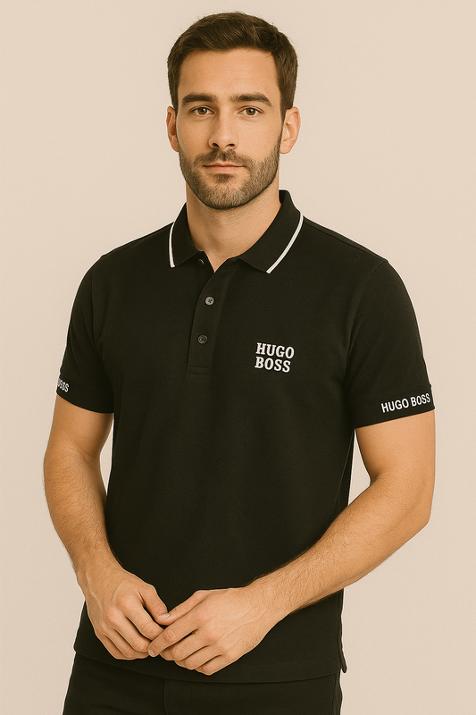 Classic HUGO BOSS Polo Collar Shirt with a White Contrasting Stripe
