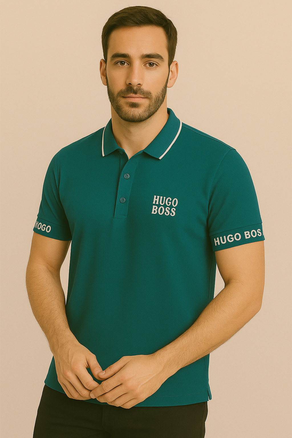 Classic HUGO BOSS Polo Collar Shirt with a White Contrasting Stripe